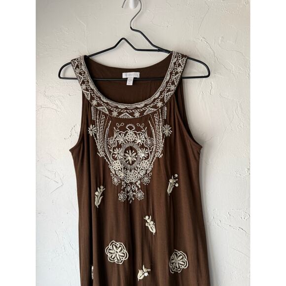 Charter Club Size Large Boho Embroidered‎ Cotton Modal Mini Dress Artsy - Picture 1 of 10